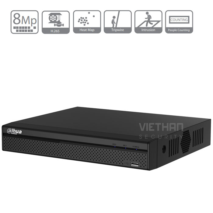 Đầu ghi hình Dahua NVR4108HS-4KS2/L hỗ trợ camera lên tới 8MP, 1 Sata, băng thông 80Mpbs, Audio