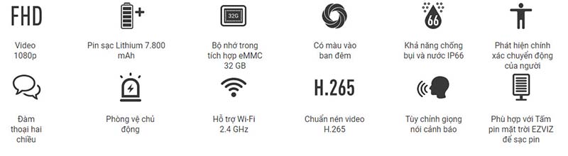 Bộ camera Ezviz BC1C eLife - Pin sạc, cảm biến CMOS, hồng ngoại 10m